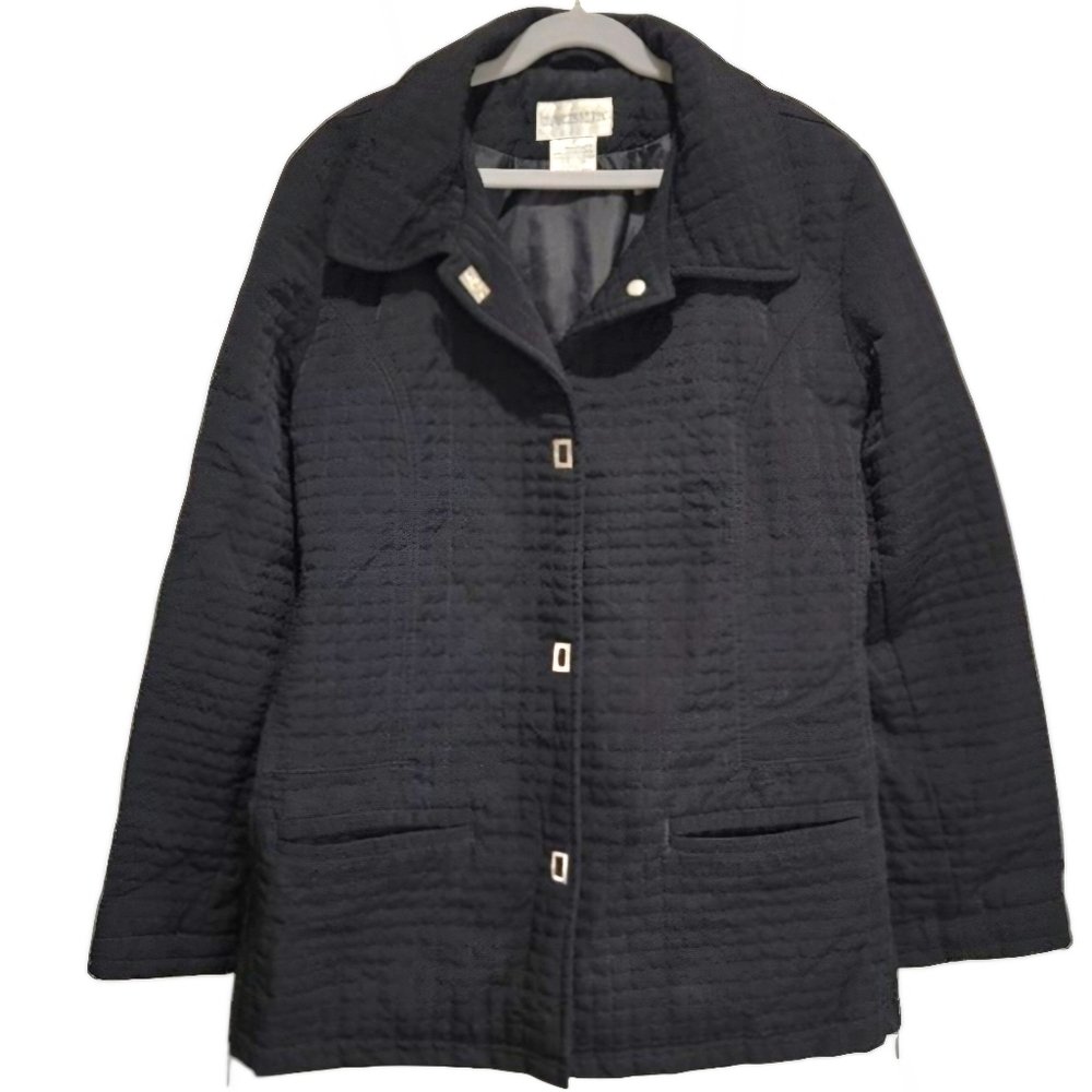 Quilted Snap Jacket Barn Coat Charles Klein Black Snap Womens Medium Vintage Y2k